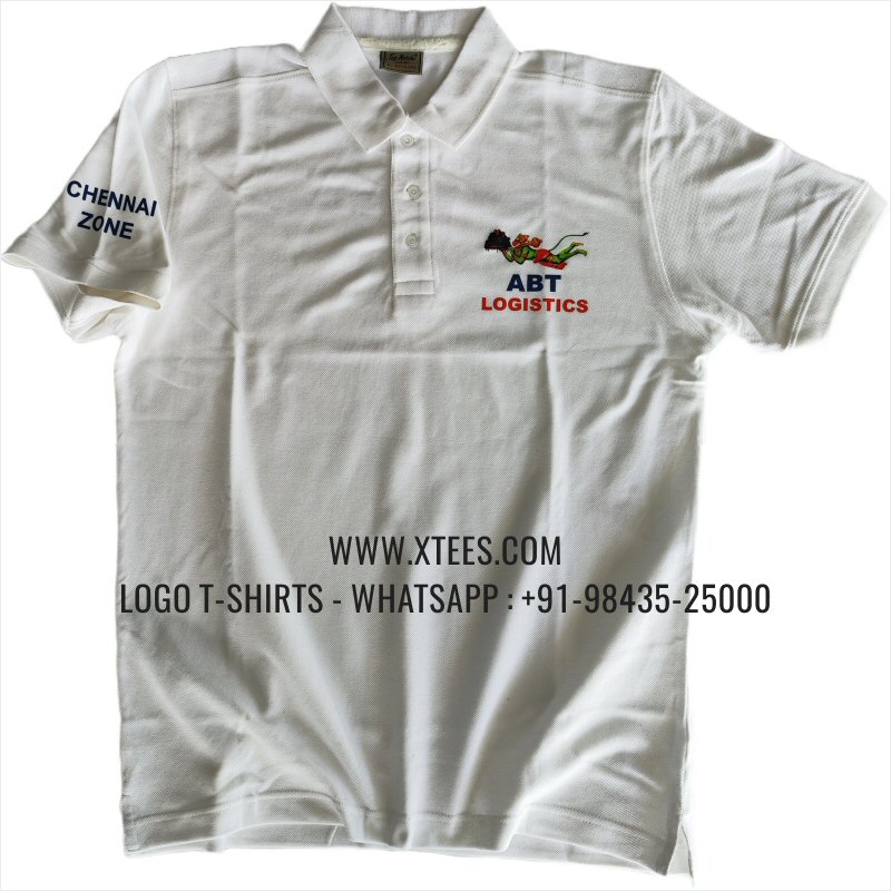 Logistics Company Uniform T-Shirt | Solid Color Collar Polo T-Shirt | 100% Cotton | 240 GSM Thick Pique Airtex Fabric | White | Logo Hi Res Digital Print
