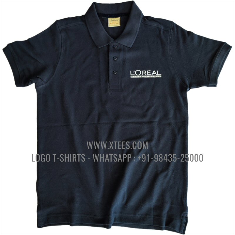 Beauty Parlour Uniform T-Shirt | Solid Color Collar Polo T-Shirt | 100% Cotton | 240 GSM Thick Pique Airtex Fabric | Navy | Logo Hi Res Digital Print
