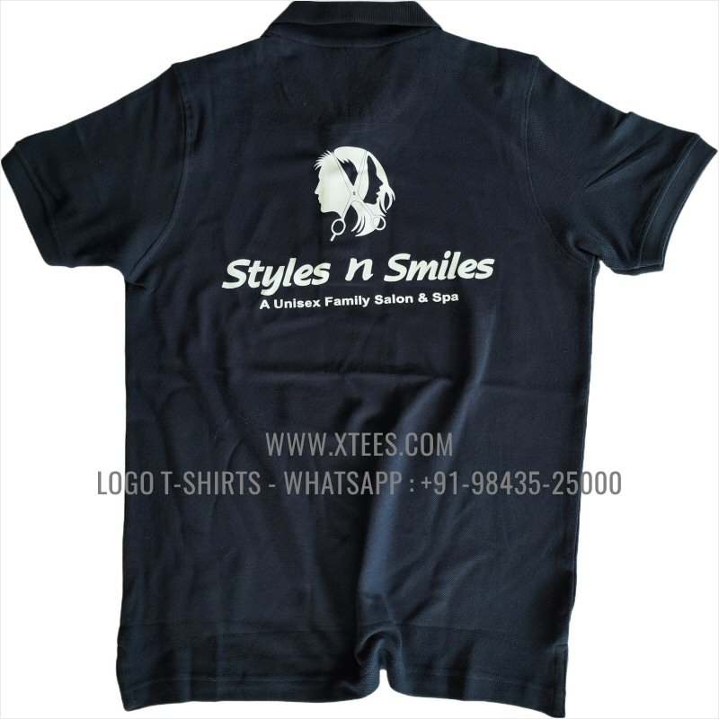 Beauty Parlour Uniform T-Shirt | Solid Color Collar Polo T-Shirt | 100% Cotton | 240 GSM Thick Pique Airtex Fabric | Navy | Logo Hi Res Digital Print