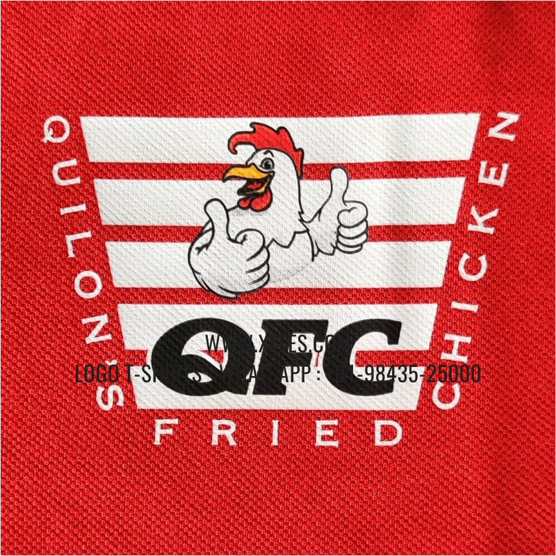 Restaurant Uniform T-Shirt | Two Color Collar Polo T-Shirt | 100% Cotton | 200 GSM Mars Quick Dry Fabric | Red | Logo Hi Res Digital Print