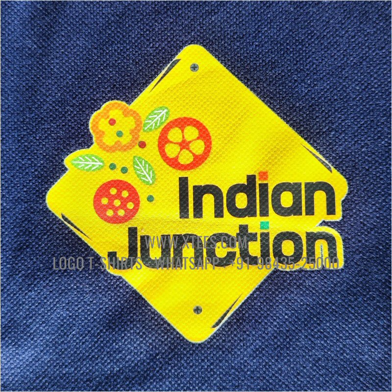Restaurant Uniform T-Shirt | Tipping Collar Cuff Collar Polo T-Shirt | 100% Cotton | 240 GSM Thick Pique Airtex Fabric | Navy | Logo Hi Res Digital Print
