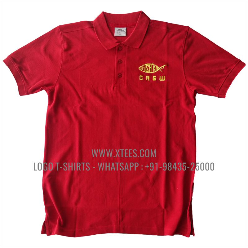 Restaurant Uniform T-Shirt | Solid Color Collar Polo T-Shirt | 100% Cotton | 240 GSM Thick Pique Airtex Fabric | Red | Logo Embroidery