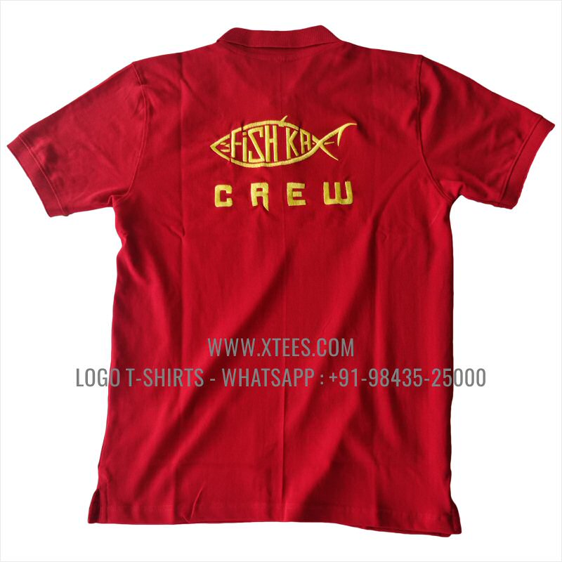 Restaurant Uniform T-Shirt | Solid Color Collar Polo T-Shirt | 100% Cotton | 240 GSM Thick Pique Airtex Fabric | Red | Logo Embroidery
