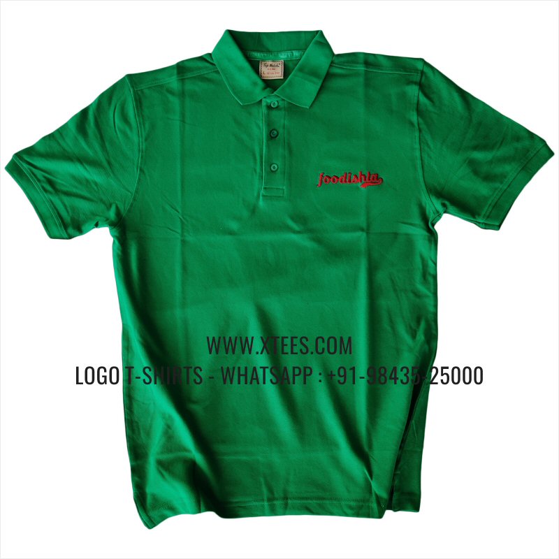 Restaurant Uniform T-Shirt | Solid Color Collar Polo T-Shirt | 100% Cotton | 240 GSM Thick Pique Airtex Fabric | Flag Green | Logo Embroidery