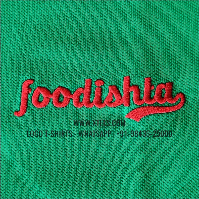 Restaurant Uniform T-Shirt | Solid Color Collar Polo T-Shirt | 100% Cotton | 240 GSM Thick Pique Airtex Fabric | Flag Green | Logo Embroidery