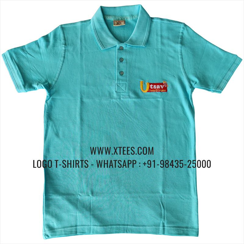 Restaurant Uniform T-Shirt | Solid Color Collar Polo T-Shirt | 100% Cotton | 200 GSM Thick Pique Fabric | Mint | Logo Embroidery