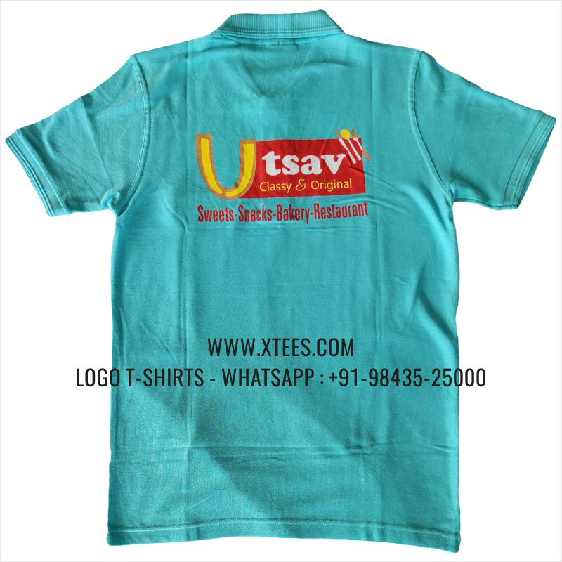 Restaurant Uniform T-Shirt | Solid Color Collar Polo T-Shirt | 100% Cotton | 200 GSM Thick Pique Fabric | Mint | Logo Embroidery