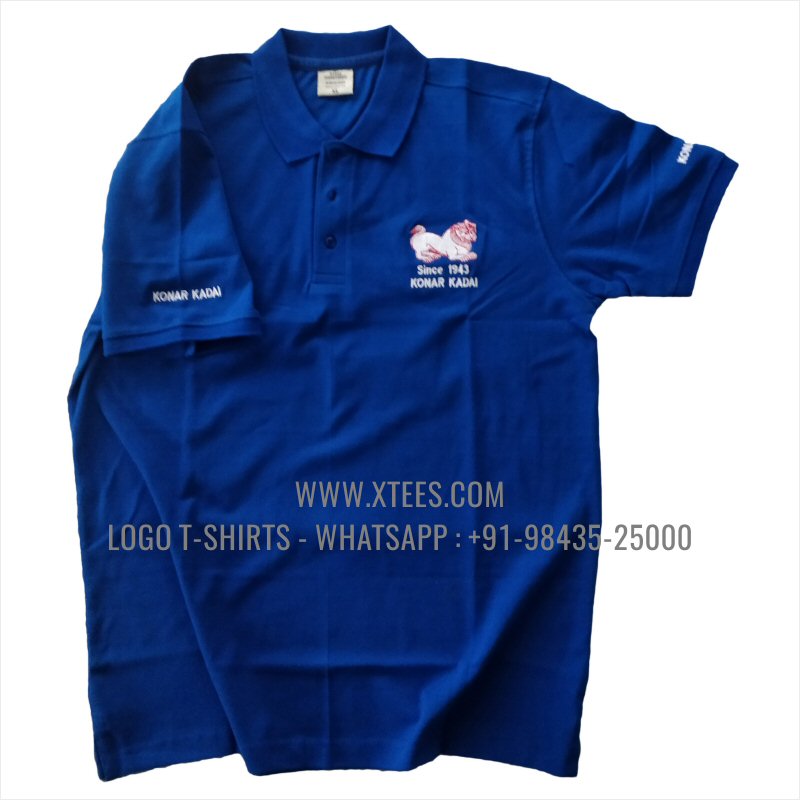 Restaurant Uniform T-Shirt | Solid Color Collar Polo T-Shirt | 100% Cotton | 240 GSM Thick Pique Airtex Fabric | Royal Blue | Logo Embroidery