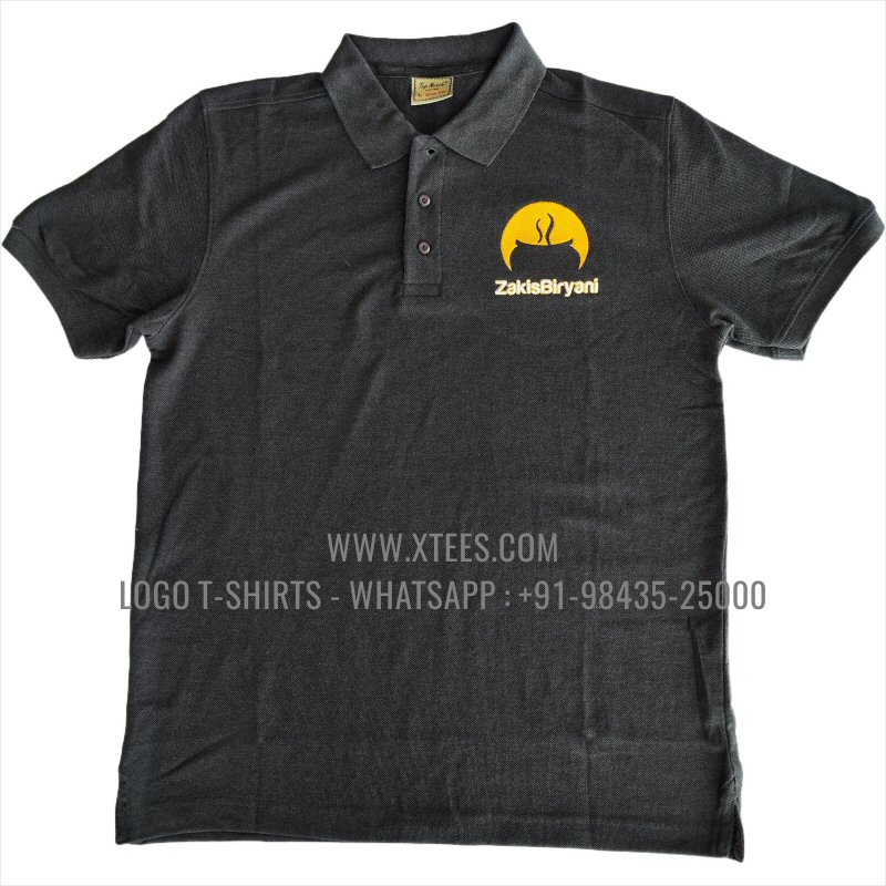 Restaurant Uniform T-Shirt | Solid Color Collar Polo T-Shirt | 100% Cotton | 240 GSM Thick Pique Airtex Fabric | Charcoal Melange | Logo Embroidery