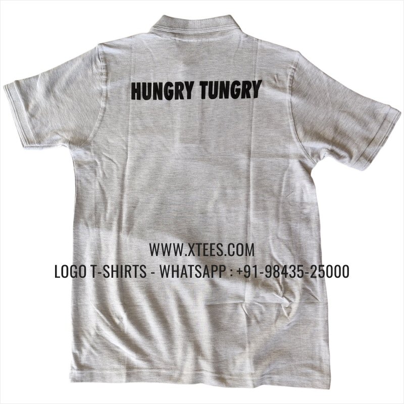 Restaurant Uniform T-Shirt | Solid Color Collar Polo T-Shirt | 100% Cotton | 200 GSM Thick Pique Fabric | White Melange | Logo Hi Res Digital Print