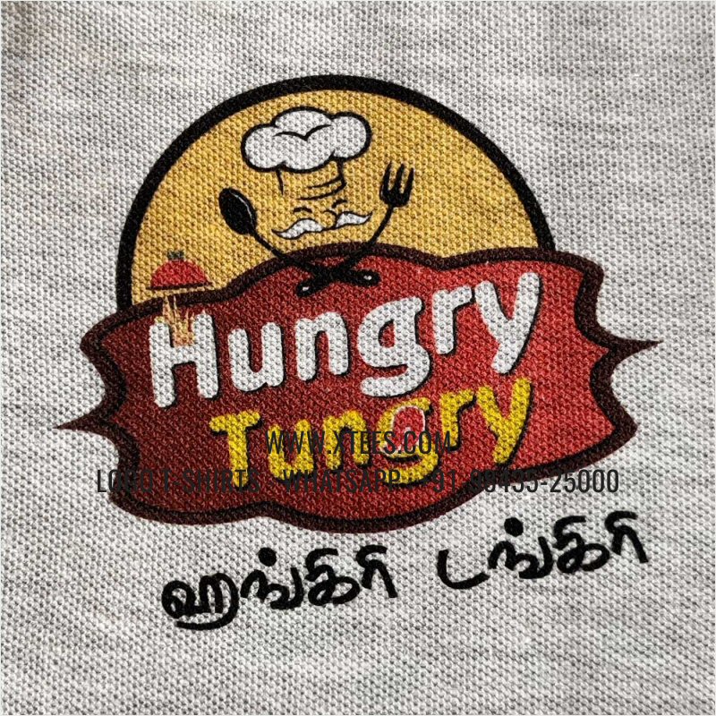 Restaurant Uniform T-Shirt | Solid Color Collar Polo T-Shirt | 100% Cotton | 200 GSM Thick Pique Fabric | White Melange | Logo Hi Res Digital Print