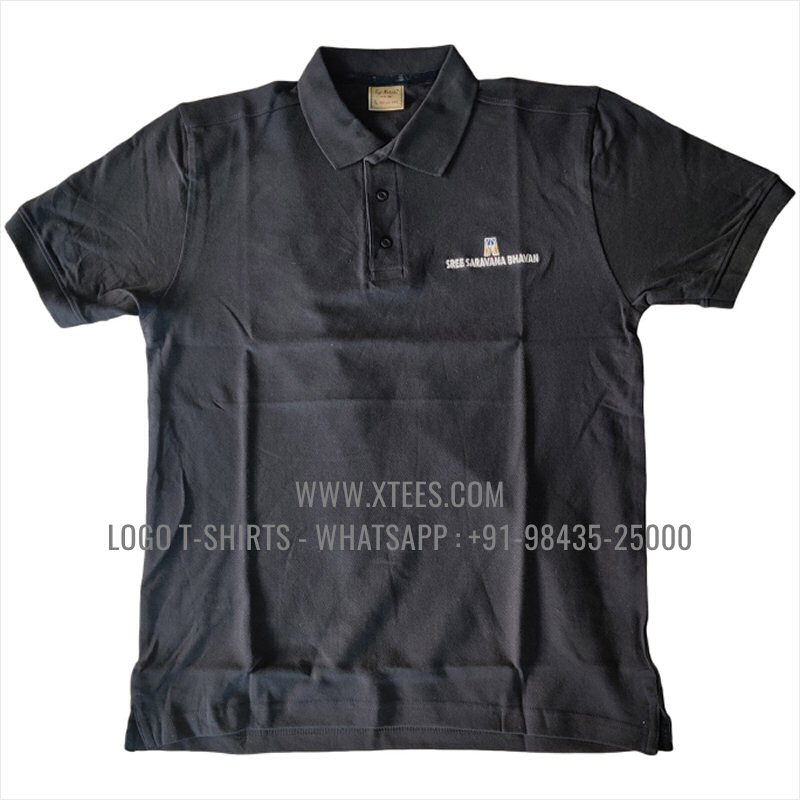 Restaurant Uniform T-Shirt | Solid Color Collar Polo T-Shirt | 100% Cotton | 240 GSM Thick Pique Airtex Fabric | Navy | Logo Embroidery