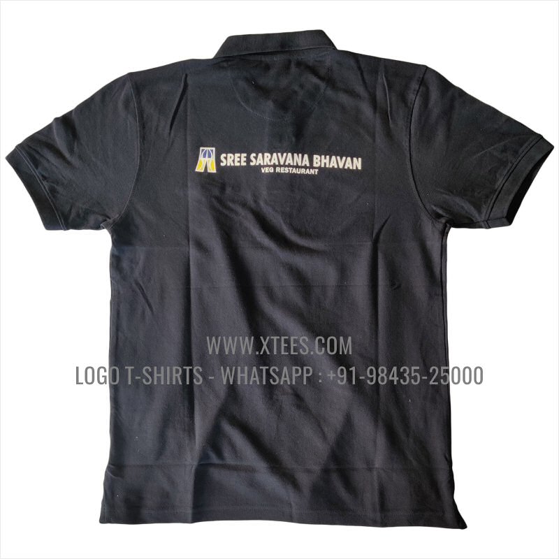 Restaurant Uniform T-Shirt | Solid Color Collar Polo T-Shirt | 100% Cotton | 240 GSM Thick Pique Airtex Fabric | Navy | Logo Embroidery