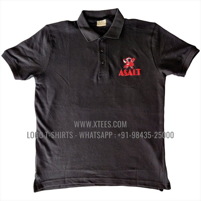 Restaurant Uniform T-Shirt | Solid Color Collar Polo T-Shirt | 100% Cotton | 240 GSM Thick Pique Airtex Fabric | Black | Logo Embroidery