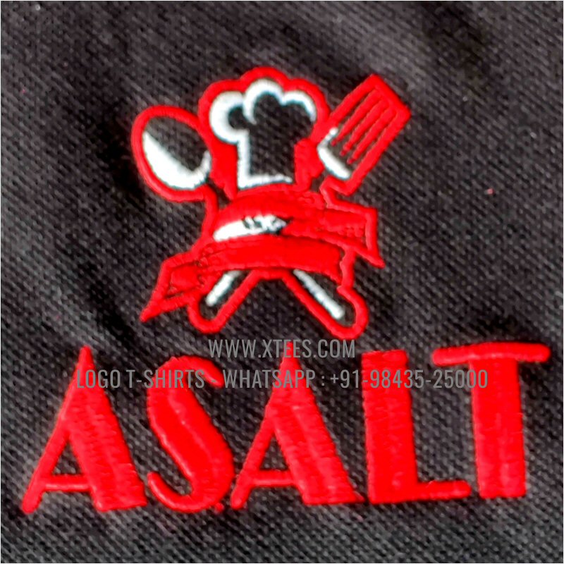 Restaurant Uniform T-Shirt | Solid Color Collar Polo T-Shirt | 100% Cotton | 240 GSM Thick Pique Airtex Fabric | Black | Logo Embroidery