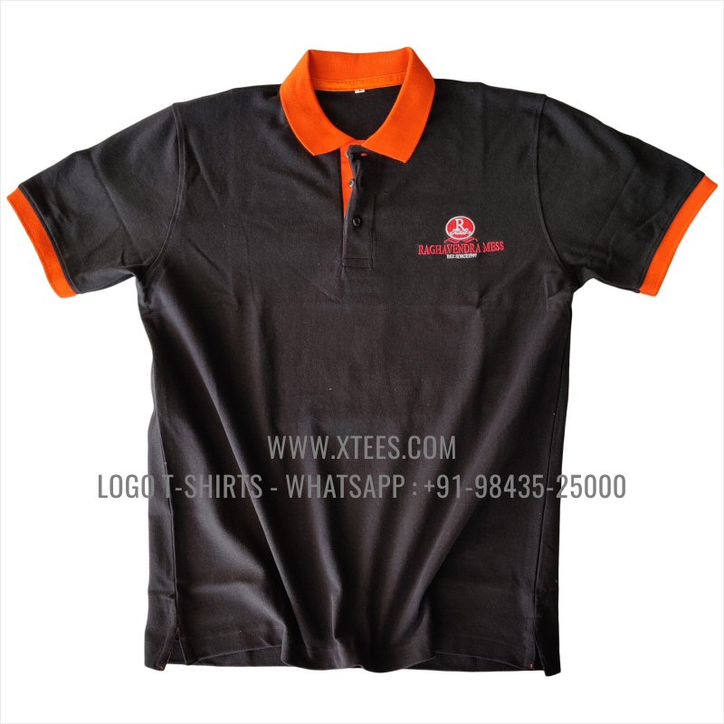 Restaurant Uniform T-Shirt | | Two Color Collar Polo T-Shirt | 100% Cotton | 240 GSM Thick Pique Airtex Fabric | Black | Logo Embroidery