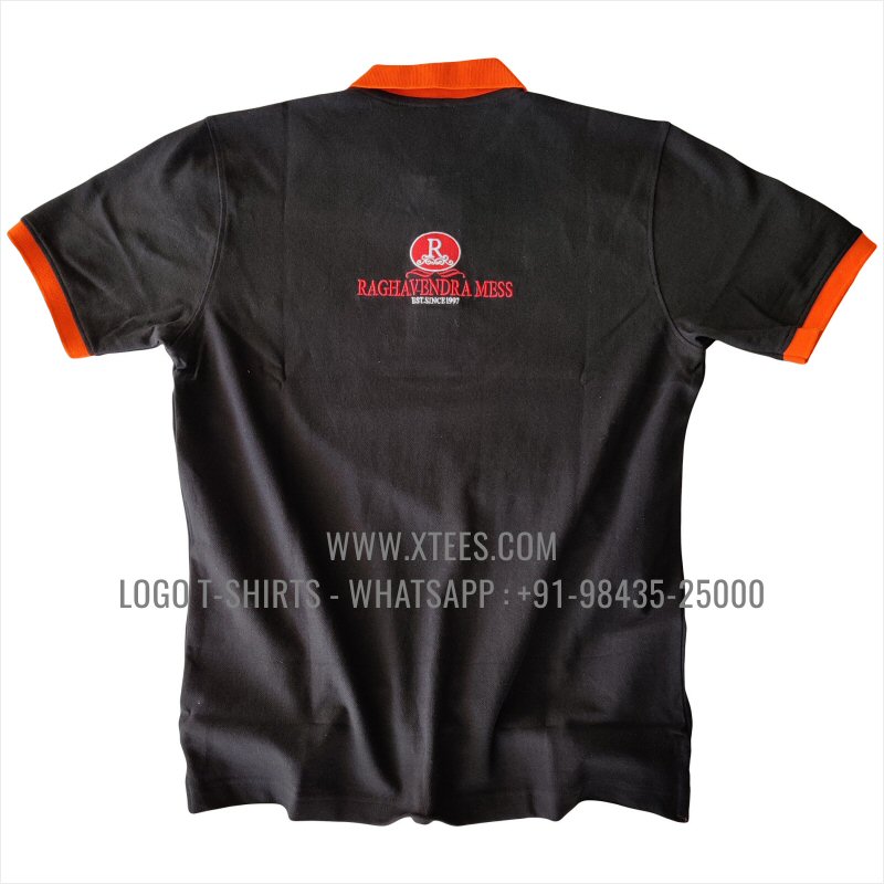 Restaurant Uniform T-Shirt | | Two Color Collar Polo T-Shirt | 100% Cotton | 240 GSM Thick Pique Airtex Fabric | Black | Logo Embroidery