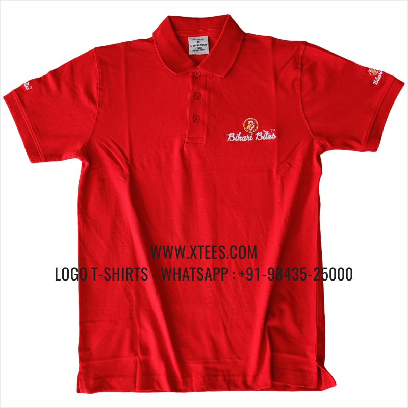 Restaurant Uniform T-Shirt | Solid Color Collar Polo T-Shirt | 100% Cotton | 240 GSM Thick Pique Airtex Fabric | Red | Logo Embroidery