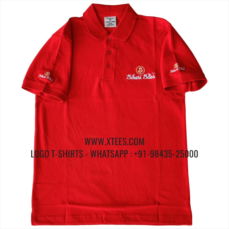 Restaurant Uniform T-Shirt | Solid Color Collar Polo T-Shirt | 100% Cotton | 240 GSM Thick Pique Airtex Fabric | Red | Logo Embroidery