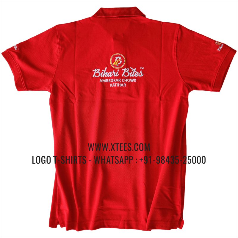 Restaurant Uniform T-Shirt | Solid Color Collar Polo T-Shirt | 100% Cotton | 240 GSM Thick Pique Airtex Fabric | Red | Logo Embroidery