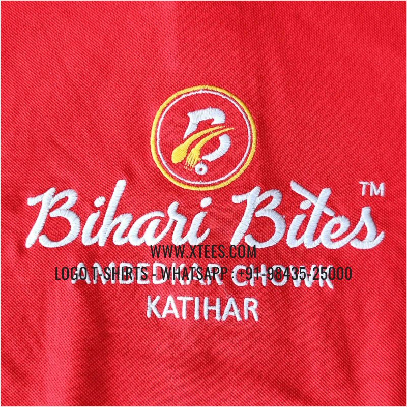 Restaurant Uniform T-Shirt | Solid Color Collar Polo T-Shirt | 100% Cotton | 240 GSM Thick Pique Airtex Fabric | Red | Logo Embroidery