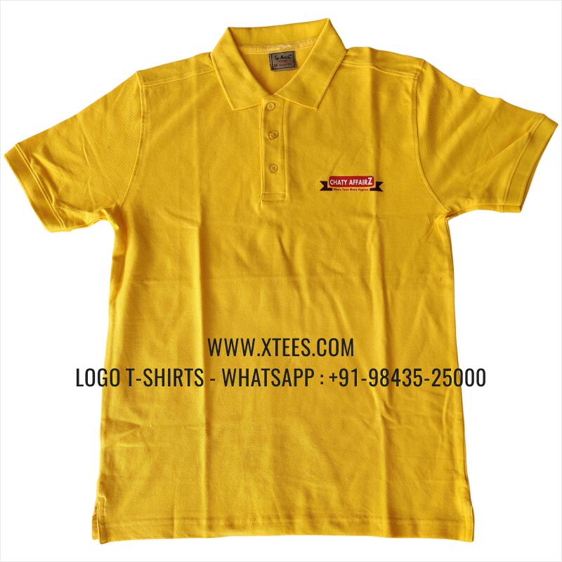Restaurant Uniform T-Shirt | Solid Color Collar Polo T-Shirt | 100% Cotton | 200 GSM Thick Pique Fabric | Yellow | Logo Hi Res Digital Print