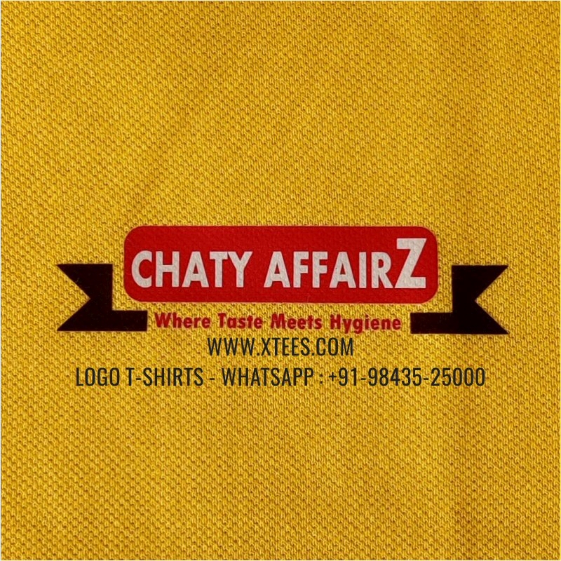 Restaurant Uniform T-Shirt | Solid Color Collar Polo T-Shirt | 100% Cotton | 200 GSM Thick Pique Fabric | Yellow | Logo Hi Res Digital Print