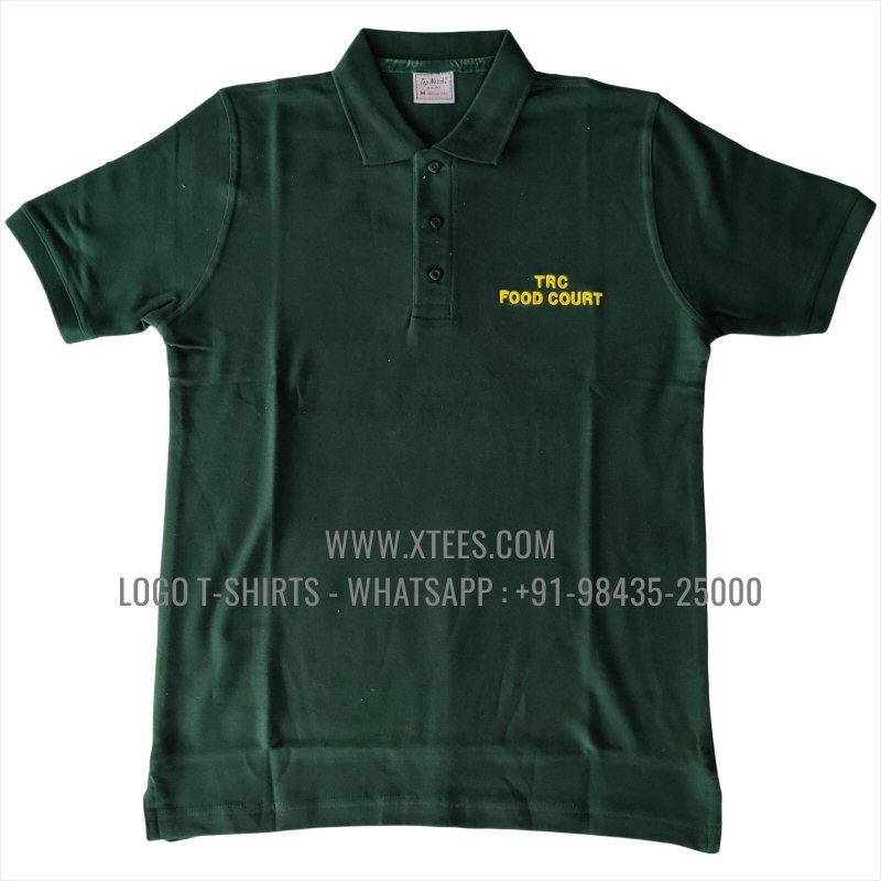 Restaurant Uniform T-Shirt | Solid Color Collar Polo T-Shirt | 100% Cotton | 280 GSM Thick Pique 2 Ply Fabric | Bottle Green | Logo Embroidery