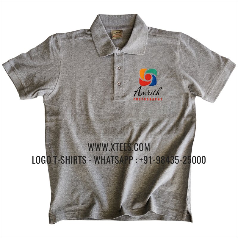 Event Photographers Uniform T-Shirt | Collar Polo T-Shirt | 100% Cotton | 240 GSM Thick Pique Fabric | Grey Melange | Logo Hi Res Digital Print