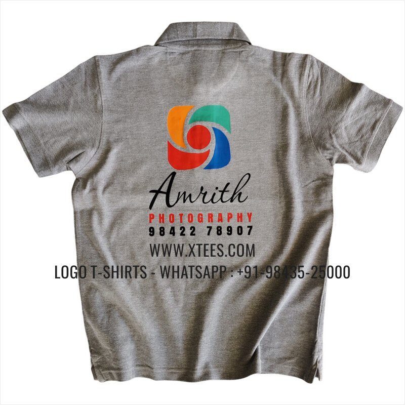 Event Photographers Uniform T-Shirt | Collar Polo T-Shirt | 100% Cotton | 240 GSM Thick Pique Fabric | Grey Melange | Logo Hi Res Digital Print