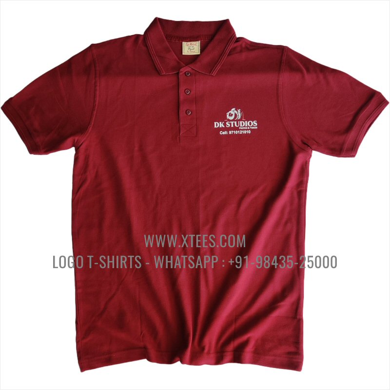 Event Photographers Uniform T-Shirt | Collar Polo T-Shirt | 100% Cotton | 200 GSM Thick Pique Fabric | Burgundy | Logo Hi Res Digital Print