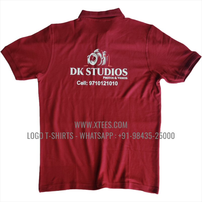 Event Photographers Uniform T-Shirt | Collar Polo T-Shirt | 100% Cotton | 200 GSM Thick Pique Fabric | Burgundy | Logo Hi Res Digital Print