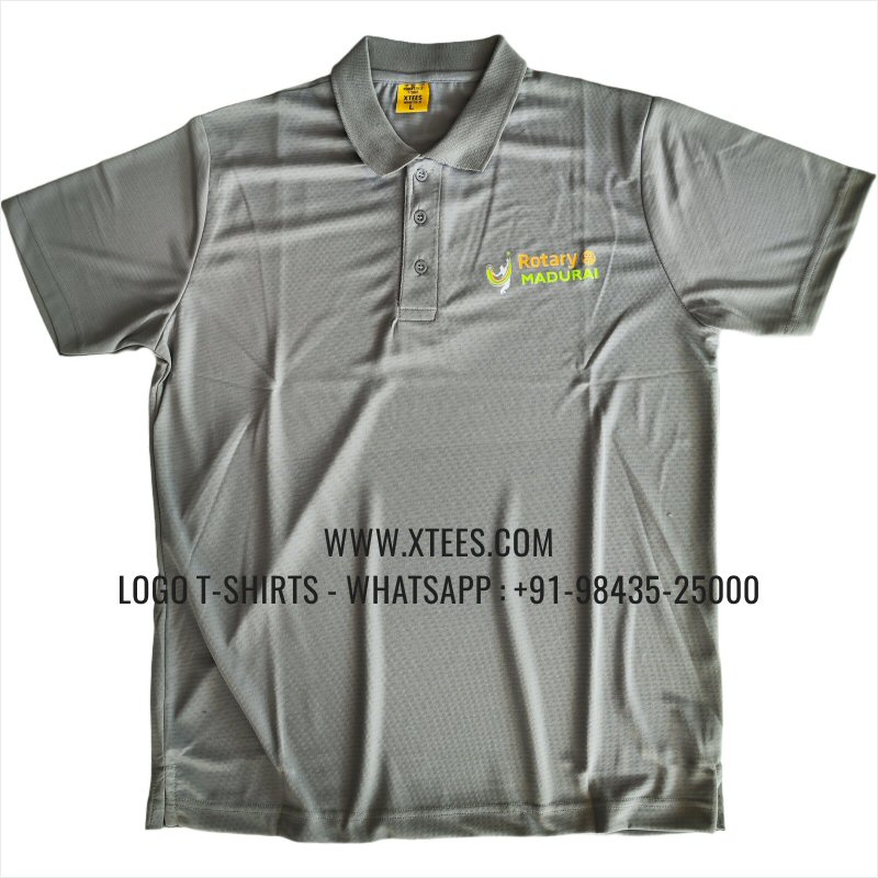 Rotary Club T-Shirt | Sports Collar Polo T-Shirt | 100% Polyester | 140 GSM Tiger Dri Fit 140 Sports Fabric | Ash Grey | Logo Hi Res Digital Print