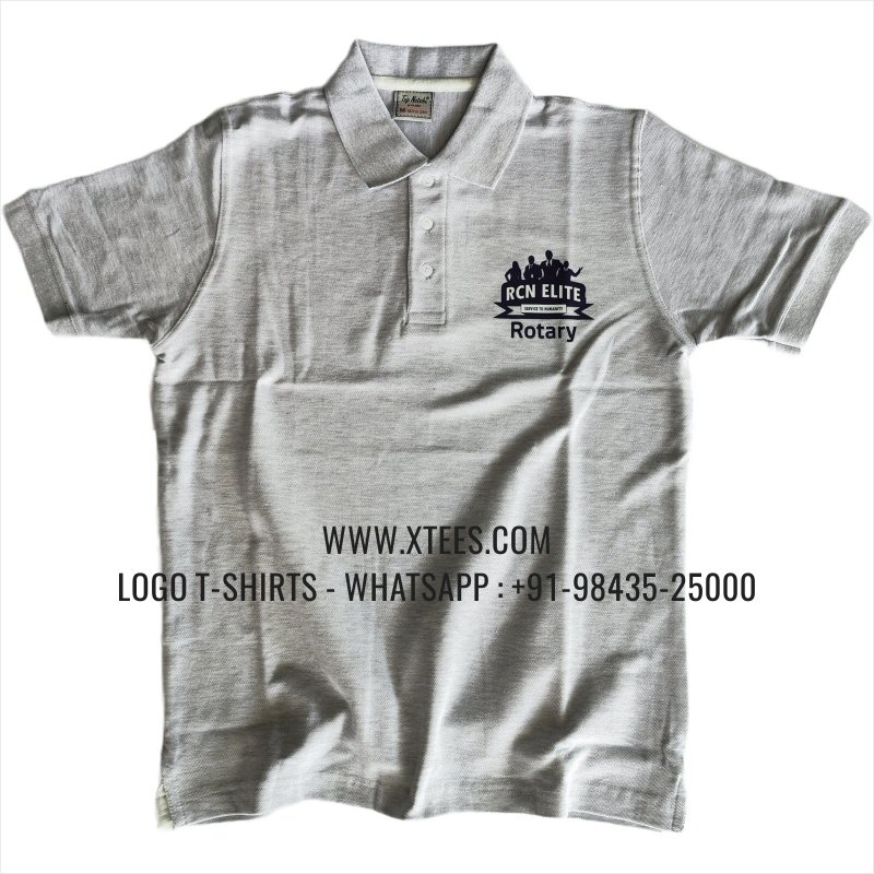 Rotary Club T-Shirt | Collar Polo T-Shirt | 100% Cotton | 240 GSM Thick Pique Airtex Fabric | White Melange | Logo Hi Res Digital Print