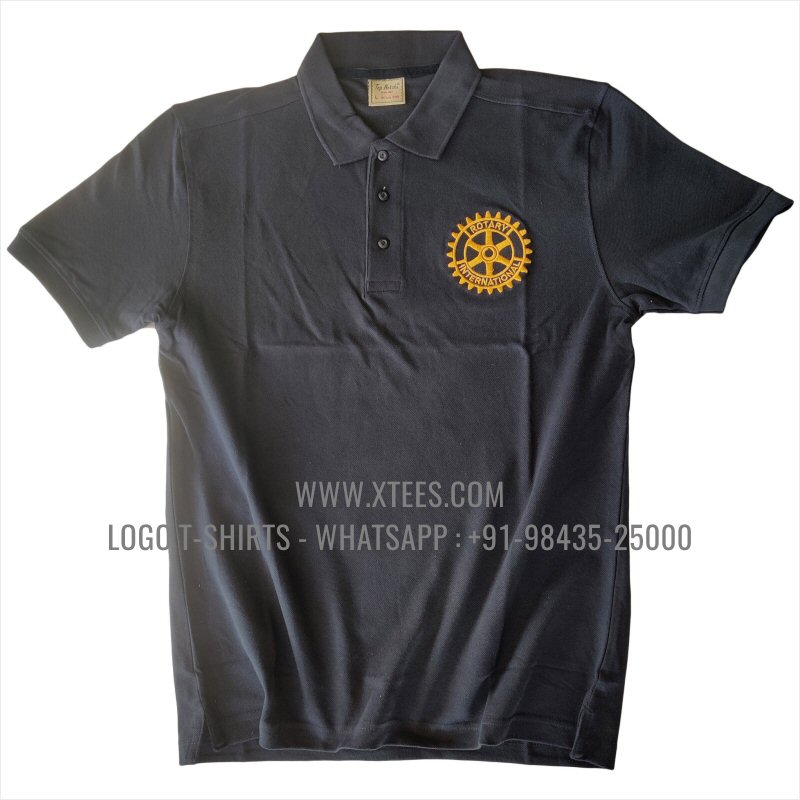 Rotary Club T-Shirt | Collar Polo T-Shirt | 100% Cotton | 240 GSM Thick Pique Airtex Fabric | Black | Logo Embroidery