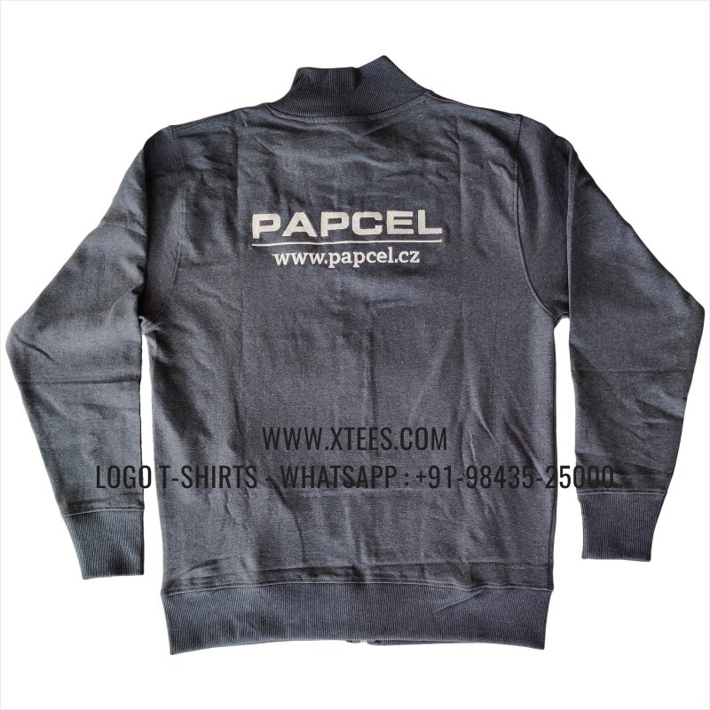 High Neck Full Zipper Sweatshirt | 100% Cotton | 300 GSM Fleece Fabric | Charcoal Melange | Logo Embroidery
