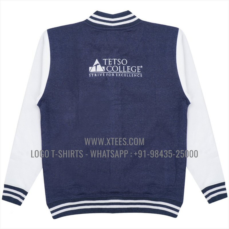 Varsity Jacket | 100% Cotton | 300 GSM Fleece Fabric | Navy Melange | Logo Embroidery