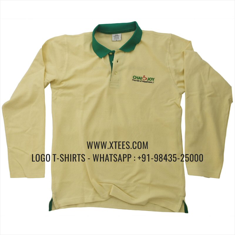 Full Sleeve Collar Polo T-Shirt | 100% Cotton | 240 GSM Thick Pique Airtex Fabric | Yellow | Logo Embroidery