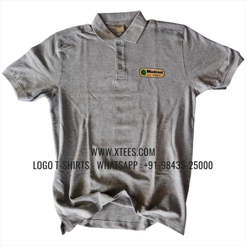 Logo Printed Collar Polo T-Shirt | 100% Cotton | 240 GSM Thick Pique Airtex Fabric | Grey Melange | High Res Digital Print