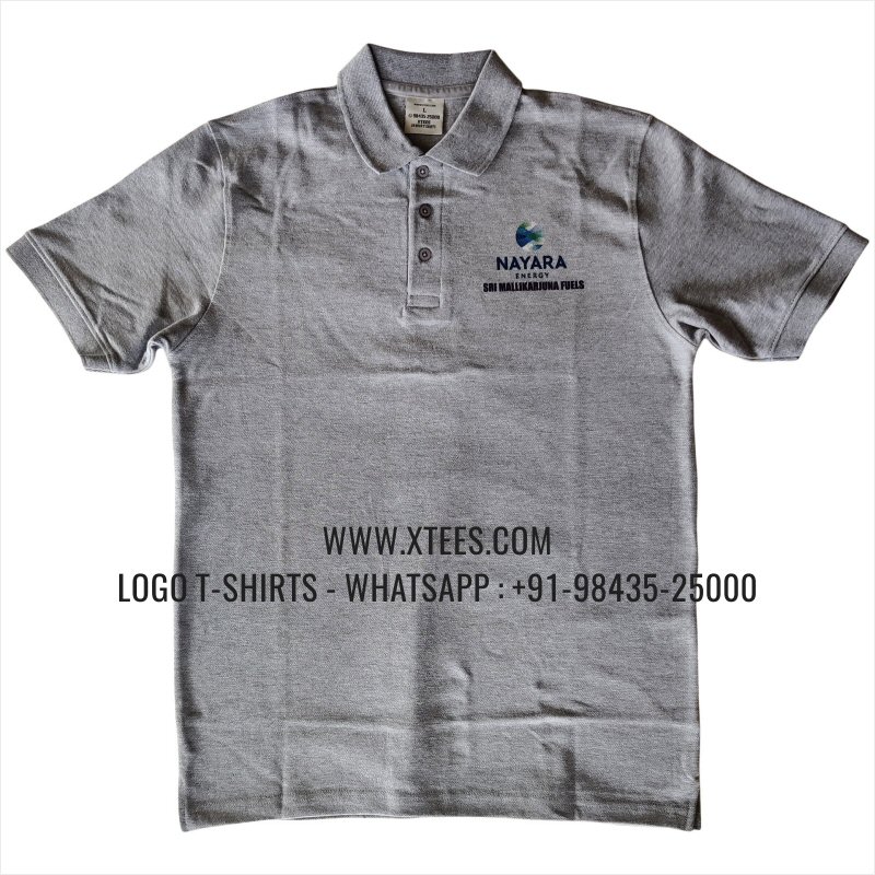 Logo Printed Collar Polo T-Shirt | 100% Cotton | 240 GSM Thick Pique Airtex Fabric | Grey Melange | High Res Digital Print