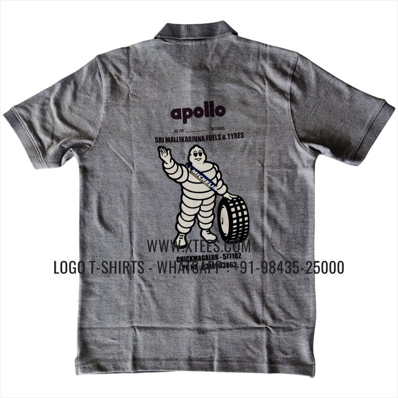 Logo Printed Collar Polo T-Shirt | 100% Cotton | 240 GSM Thick Pique Airtex Fabric | Grey Melange | High Res Digital Print