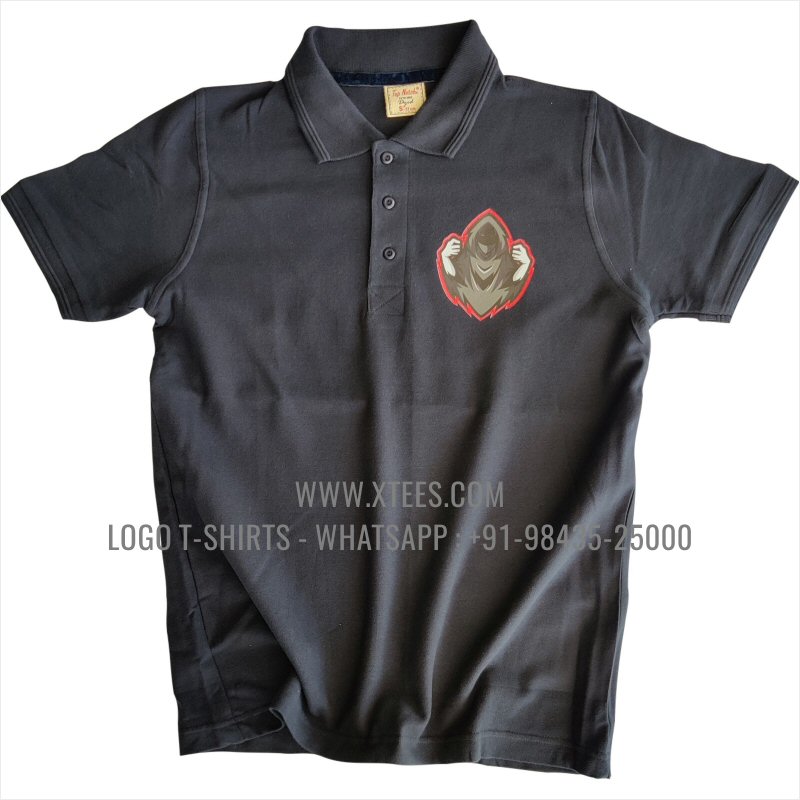Logo Printed Collar Polo T-Shirt | 100% Cotton | 200 GSM Thick Pique Fabric | Navy | High Res Digital Print