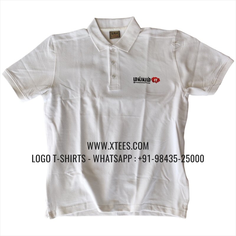 Logo Printed Collar Polo T-Shirt | 100% Cotton | 240 GSM Thick Pique Airtex Fabric | White | High Res Digital Print