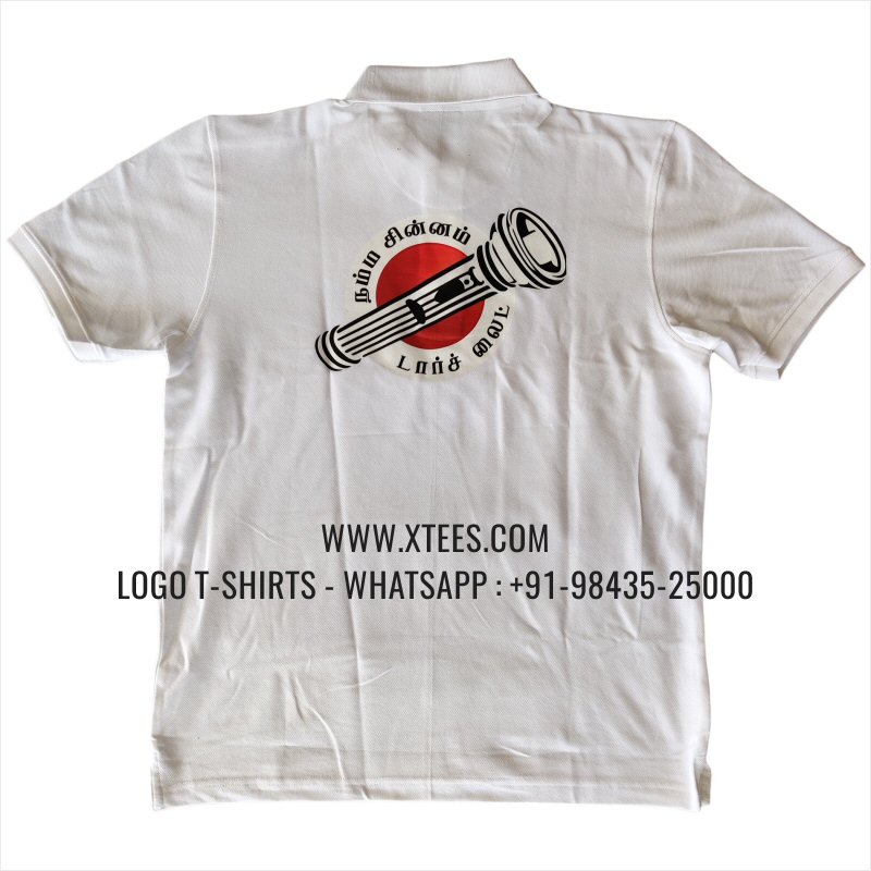 Logo Printed Collar Polo T-Shirt | 100% Cotton | 240 GSM Thick Pique Airtex Fabric | White | High Res Digital Print