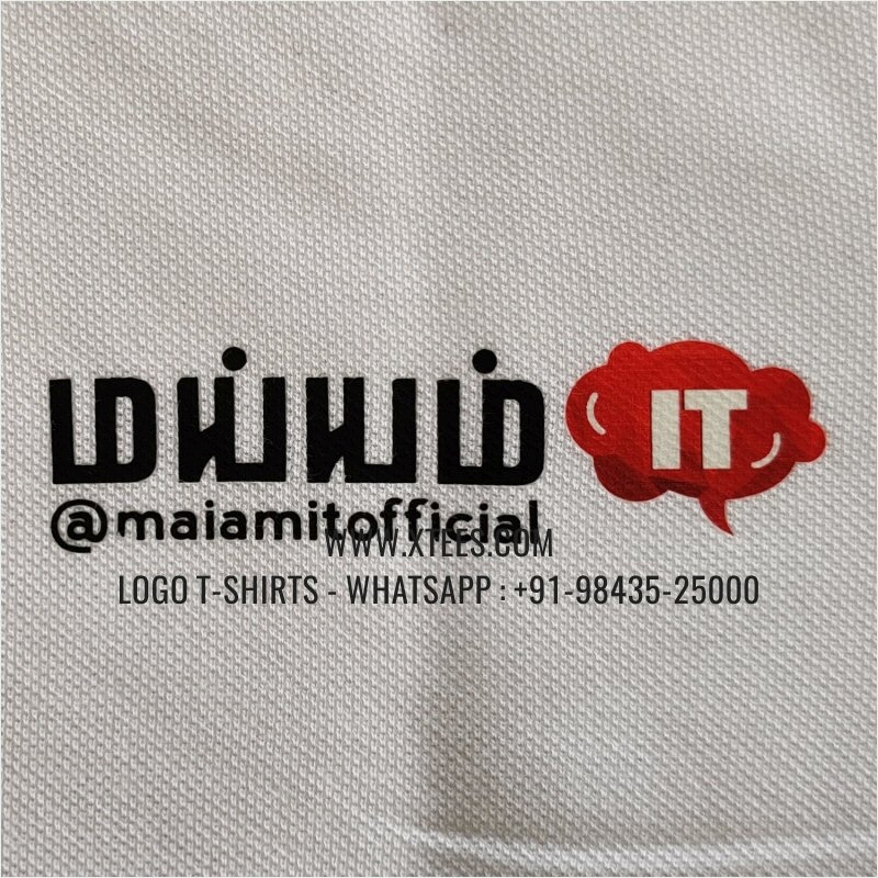 Logo Printed Collar Polo T-Shirt | 100% Cotton | 240 GSM Thick Pique Airtex Fabric | White | High Res Digital Print