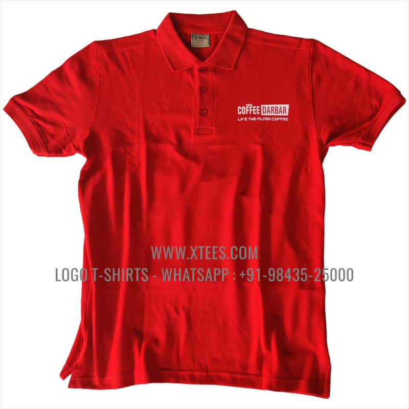 Logo Printed Collar Polo T-Shirt | 100% Cotton | 240 GSM Thick Pique Airtex Fabric | Red | Screen Print