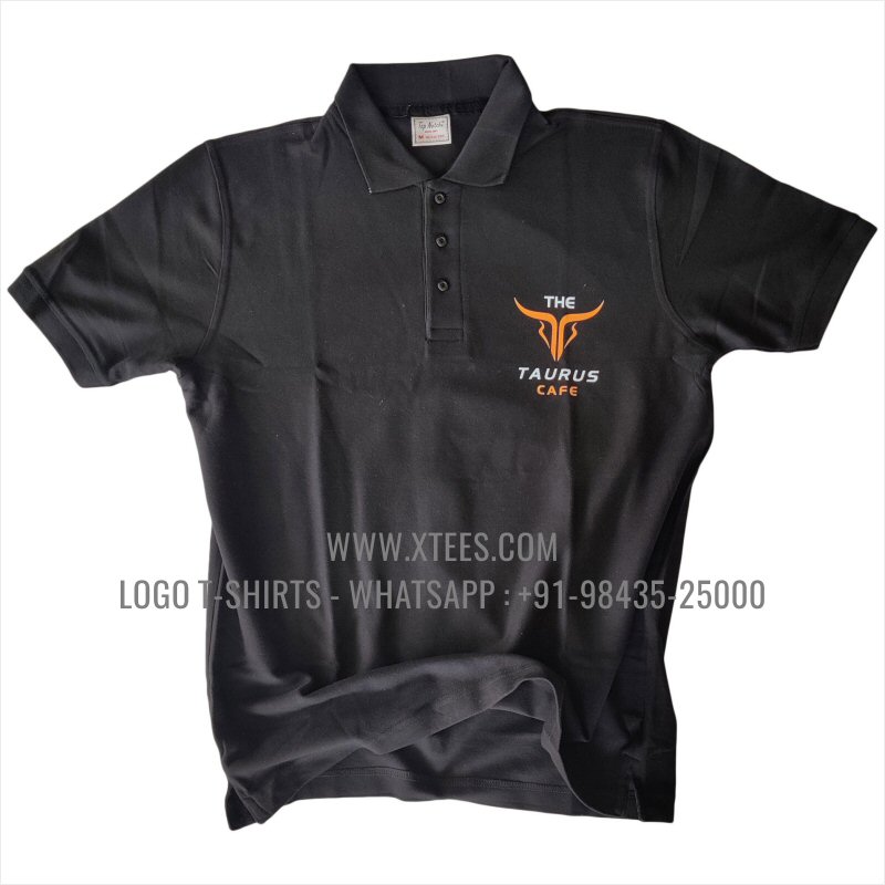 Logo Printed Collar Polo T-Shirt | 100% Cotton | 240 GSM Thick Pique Airtex Fabric | Black | High Res Digital Print