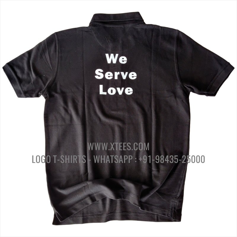 Logo Printed Collar Polo T-Shirt | 100% Cotton | 240 GSM Thick Pique Airtex Fabric | Black | High Res Digital Print