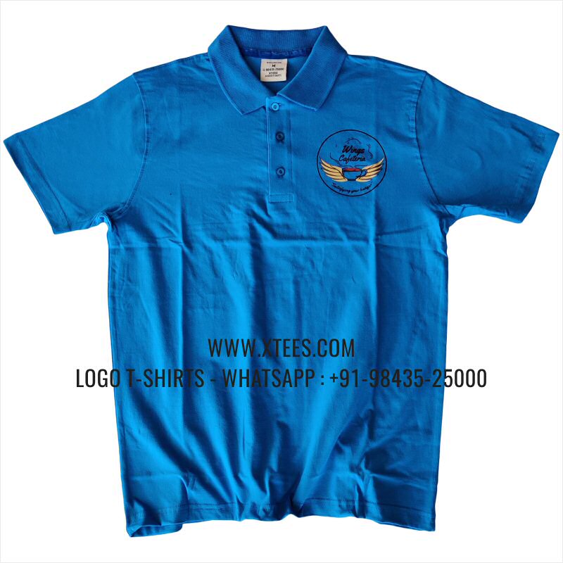 Logo Printed Collar Polo T-Shirt | 100% Cotton | 240 GSM Thick Pique Airtex Fabric | India Blue | Screen Print