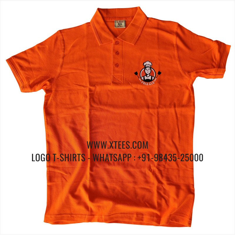 Logo Printed Collar Polo T-Shirt | 100% Cotton | 240 GSM Thick Pique Airtex Fabric | Orange | High Res Digital Print
